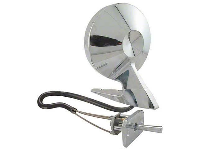 Outside Rear-View Mirror Assembly - Round Head - Remote Control - Chrome - Falcon & Comet - Left