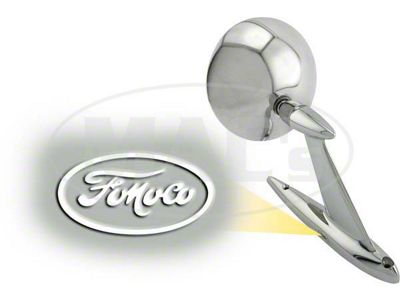 Outside Rear-View Mirror Assembly - Round Conical Head - Manual Control - Chrome - Concours Quality With FoMoCo Cast Into Base - Right Or Left