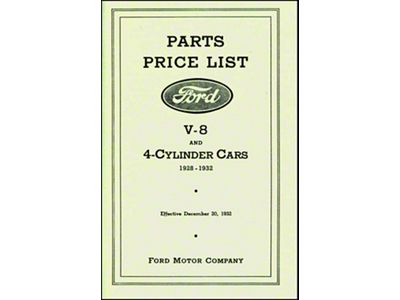 Parts Book & Price List - V-8 & 4-Cylinder Cars - 1928-1932