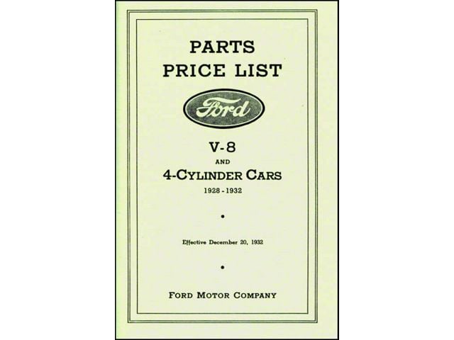 Parts Book & Price List - V-8 & 4-Cylinder Cars - 1928-1932