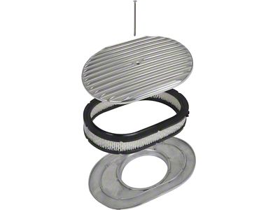 Polished Aluminum 12 Oval Finned Air Cleaner Assembly with Elembent