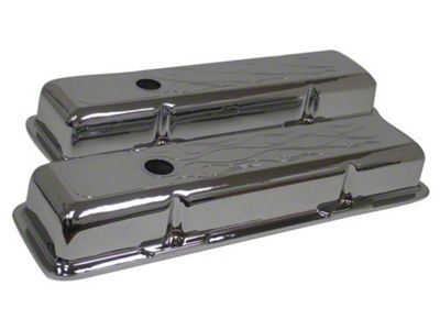 Polished Aluminum Chevy Small Block 283-400 Short Valve Covers, Flamed