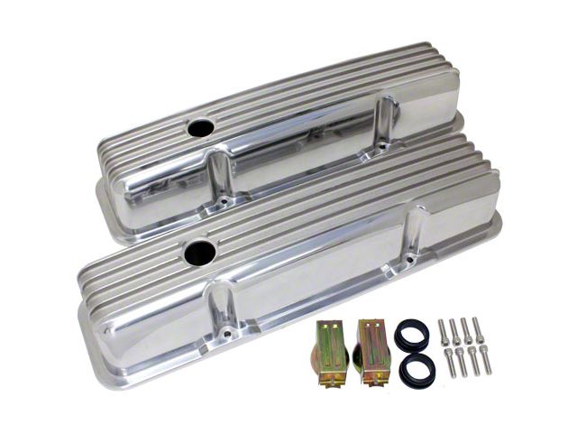 Polished Aluminum Chevy Small Block 283-400 Tall Valve Covers, Full Finned, 1958-1986