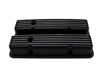 Polished Aluminum Chevy Small Block 283-400 Tall Valve Covers, Full Finned, Black, 1958-1986