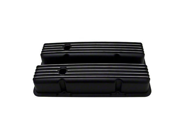 Polished Aluminum Chevy Small Block 283-400 Tall Valve Covers, Full Finned, Black, 1958-1986