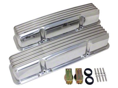 Polished Aluminum Chevy Small Block 283-400 Tall Valve Covers, Full Finned, Without Hole