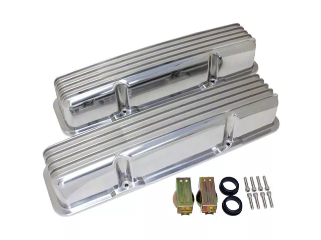 Polished Aluminum Chevy Small Block 283-400 Tall Valve Covers, Full Finned, Without Hole