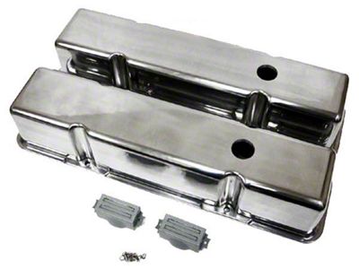 Polished Aluminum Chevy Small Block 283-400 Tall Valve Covers, Smooth