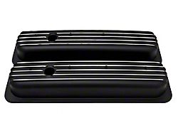 Polished Aluminum Chevy Small Block Short Center Bolt Valve Covers, Full Finned, Black