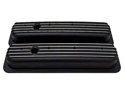 Polished Aluminum Chevy Small Block Short Center Bolt Valve Covers, Full Finned, Black