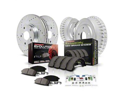 PowerStop Z23 Evolution Sport Brake Rotor, Drum and Pad Kit; Front and Rear (1984 Camaro w/ Rear Drum Brakes)