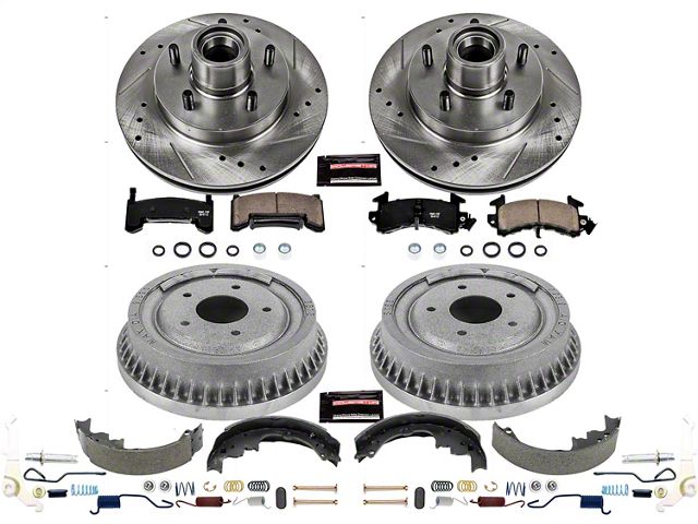 PowerStop Z23 Evolution Sport Brake Rotor, Drum and Pad Kit; Front and Rear (85-92 Camaro w/ Rear Drum Brakes)