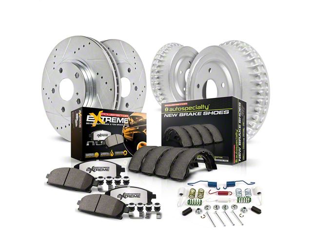 PowerStop Z36 Extreme Truck and Tow Brake Rotor, Drum and Pad Kit; Front and Rear (85-92 Camaro w/ Rear Drum Brakes)