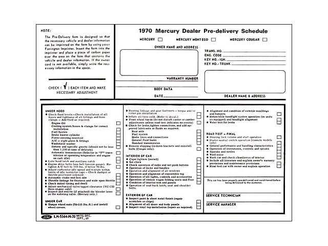 Pre-Delivery Schedule Sheet - Mercury