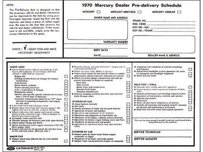Pre-Delivery Schedule Sheet - Mercury