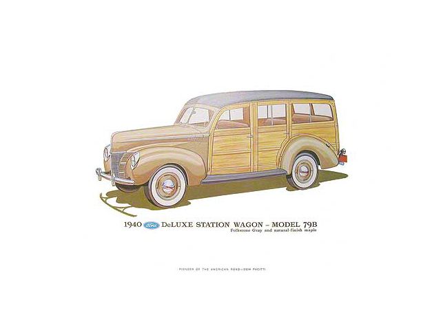 Print - 1940 Ford Deluxe Station Wagon 79B - 12 X 18 - Unframed