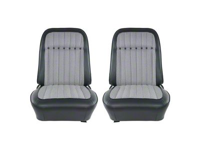 PUI Interiors Houndstooth Pre-Assembled Front Bucket Seats; Black (1969 Camaro)