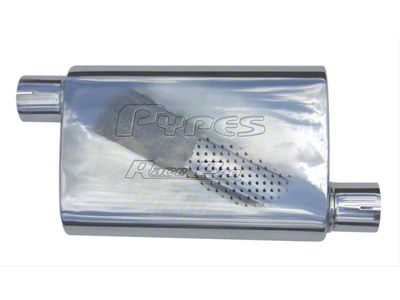 Pypes Race Pro Offset/Offset Muffler; 2.50-Inch Inlet/2.50-Inch Outlet; 304 Stainless (Universal; Some Adaptation May Be Required)