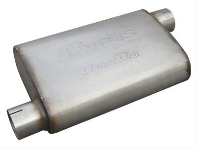 Pypes Race Pro Offset/Offset Muffler; 2.50-Inch Inlet/2.50-Inch Outlet; 409 Stainless (Universal; Some Adaptation May Be Required)