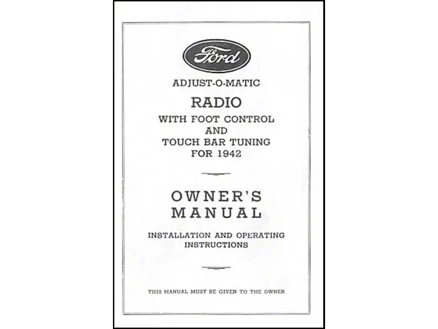 Radio Installation Handbook - 8 Pages - Ford