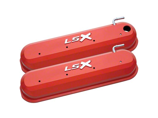 Raised LSX Emblem Aluminum Valve Covers, Chevy Orange, LS Engines