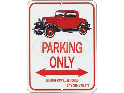 3-window Coupe Parking Only Sign, Red
