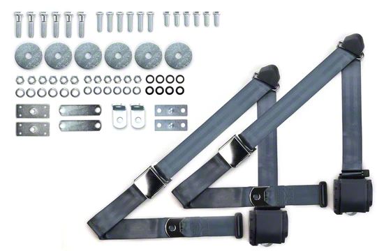 Pair Of Retractable 3-Point Safety Seat Belts – Universal Adjustable Black Belts With Hardware