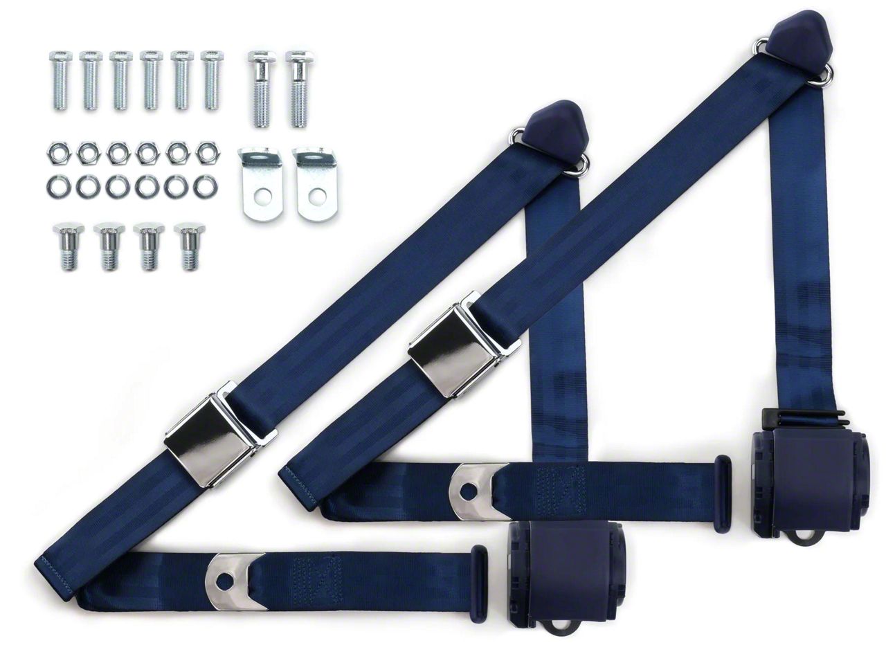 RetroBelt 3 Point Retractable Lap and Shoulder Seat Belts with Chrome Aviation Style Buckles 73 87 C10 C15 K10 K15 73 91 Blazer Jimmy