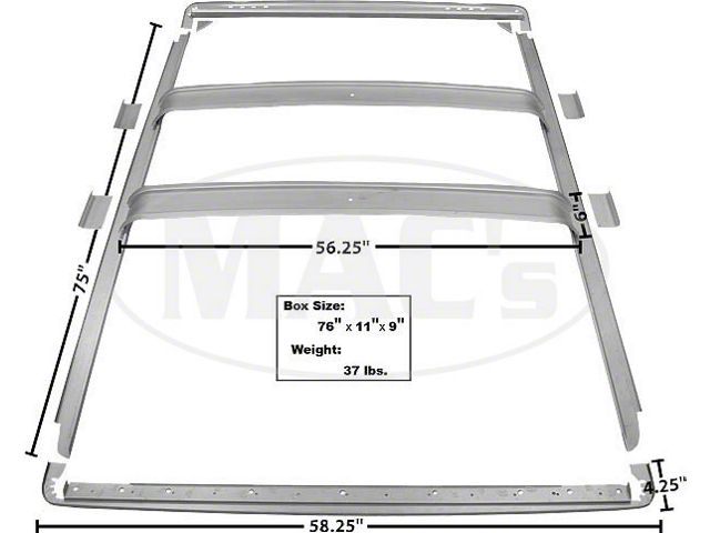 Roof Inner Braces, 7 Piece Set, Weld-Thru Primer, 1966-1977