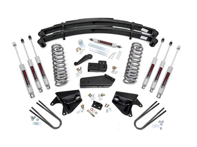 Rough Country 4-Inch Suspension Lift Kit with Rear Leaf Springs and Premiun N3 Shocks (80-96 Bronco w/ Factory Quad Shocks)