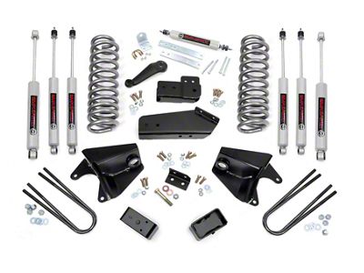 Rough Country 4-Inch Suspension Lift Kit with Rear Lift Blocks and Premiun N3 Shocks (80-96 Bronco w/ Factory Quad Shocks)