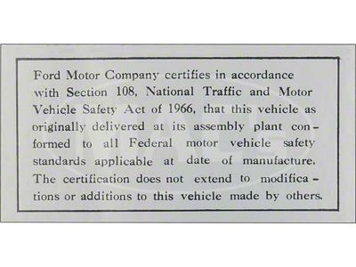 Safety Act Trunk Decal, 1968-1969 Thunderbird