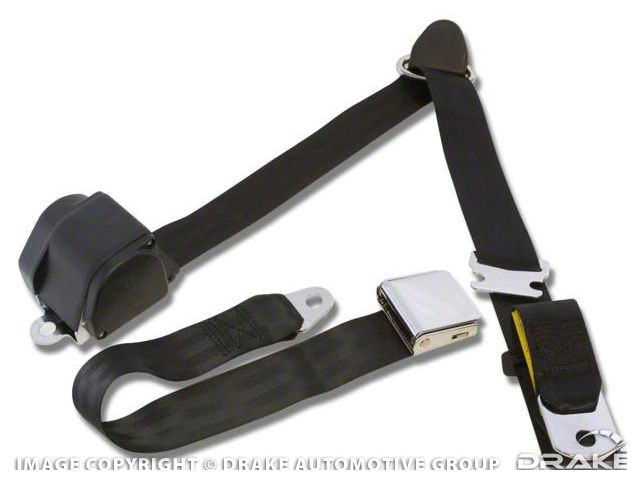 Scott Drake 3-Point Retractable Seat Belt; Black (64-73 Mustang)