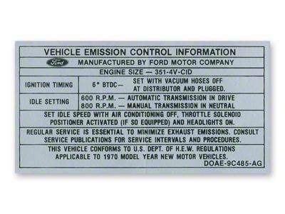 Scott Drake 351-4V Auto/Manual Transmission Emission Decal (1970 Mustang)
