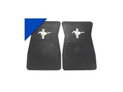 Scott Drake Nylon Carpet Front and Rear Floor Mats with Tri-Bar Running Pony Logo; Bright Blue (64-68 Mustang)