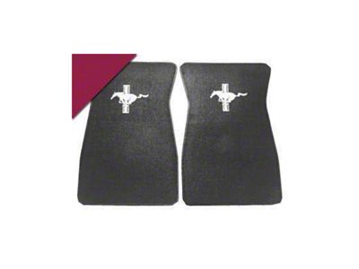 Scott Drake Nylon Carpet Front and Rear Floor Mats with Tri-Bar Running Pony Logo; Maroon (64-73 Mustang)
