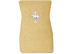Scott Drake Nylon Carpet Front and Rear Floor Mats with Tri-Bar Running Pony Logo; Saddle (64-73 Mustang)