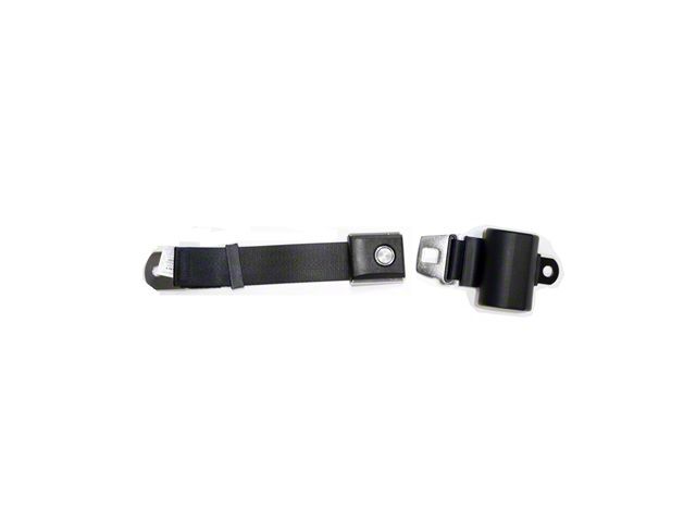 Scott Drake Retractable Seat Belt with with Starburst Pushbutton Buckle; Black (64-73 Mustang Coupe, Fastback; 68-73 Mustang Convertible)