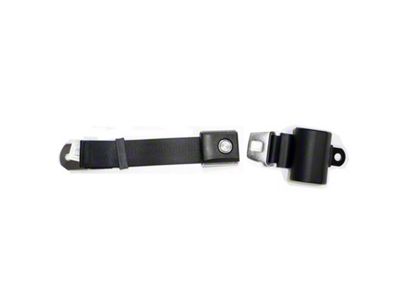 Scott Drake Retractable Seat Belt with with Starburst Pushbutton Buckle; Black (64-73 Mustang Coupe, Fastback; 68-73 Mustang Convertible)