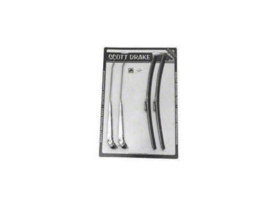 Scott Drake Windshield Wiper Arm and Blade Kit; Polished (66-68 Mustang)