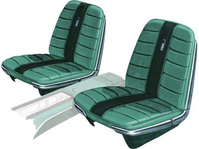 Seat Covers - Front Buckets Only - Ford Galaxie XL - Light Aqua 159 With Dark Aqua 163S Inserts