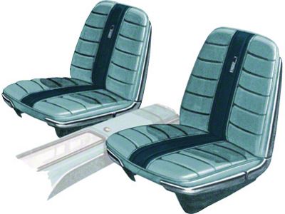 Seat Covers - Front Buckets Only - Ford Galaxie XL - Light Blue 156 With Dark Blue 160S Inserts
