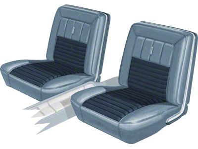 Seat Covers - Full Set Of Front Bucket & Rear Bench - Fairlane 500XL & GT Convertible - Medium Blue L-2287 With Dark Blue L-2946 Inserts