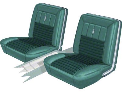 Seat Covers - Pair Of Front Bucket - Fairlane 500XL, GT Convertible, 2-Door Hardtop or Ranchero 500XL - Aqua Turquoise L-2929 With Dark Aqua L-2951 Inserts