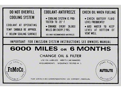 Service Specifications Decal - Comet & Montego