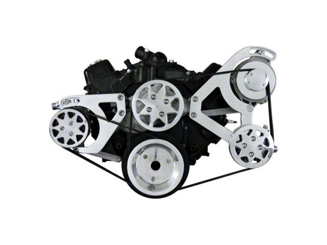 Small Block Chevy Serpintine Conversion Kit AC Configured With Accessories Polished 160 Amp Alternator