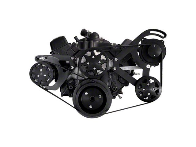 Small Block Chevy Serpintine Conversion Kit AC Configured With Out Accessories Black Anodized
