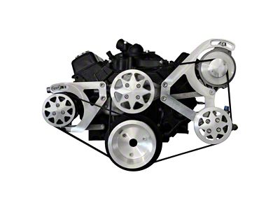 Small Block Chevy Serpintine Conversion Kit AC Configured With Accessories Machined Finish 160 Amp Alternator