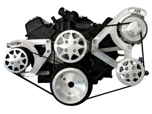 Small Block Chevy Serpintine Conversion Kit AC Configured With Accessories Machined Finish 160 Amp Alternator