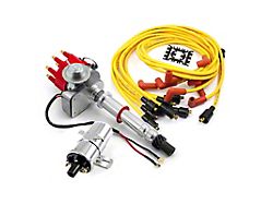 Speedmaster Chevy SBC/BBC 7000 Series Ready to Run Vacuum Advance Distributor with Accel Spark Plug Wires and Chrome Coil; Red (Universal; Some Adaptation May Be Required)